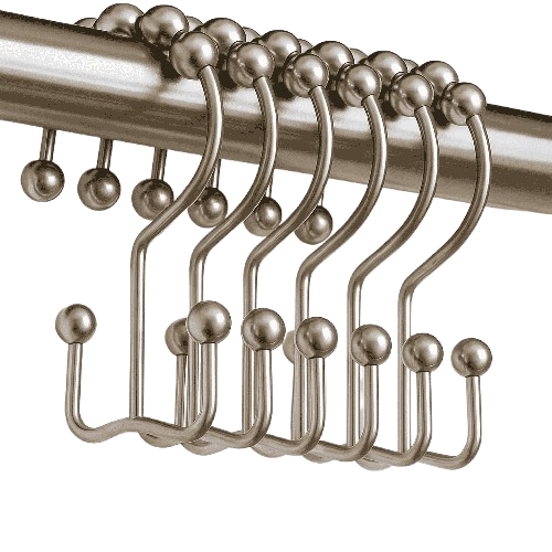 Titanker Rust Resistant Metal Double Glide Rings in Nickel Finish - Best Shower Curtain Hook Set of 12 for Smooth Gliding and Beautiful Bathroom Decor