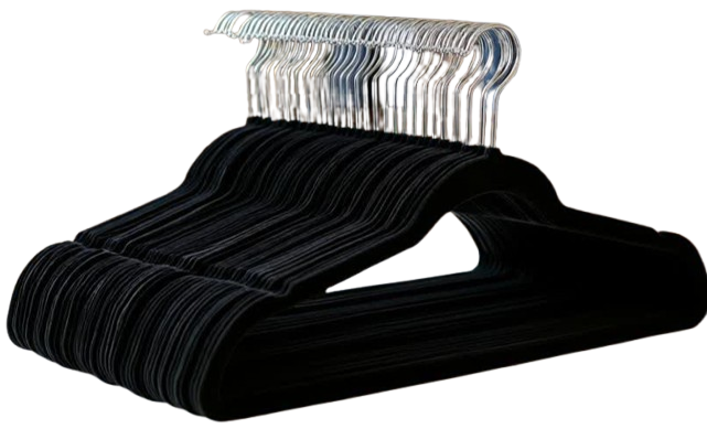 Amazon Basics Non-Slip Plastic Clothes Hangers for Shirts, Dresses, and Coats - Black Velvet Space Saving Hangers