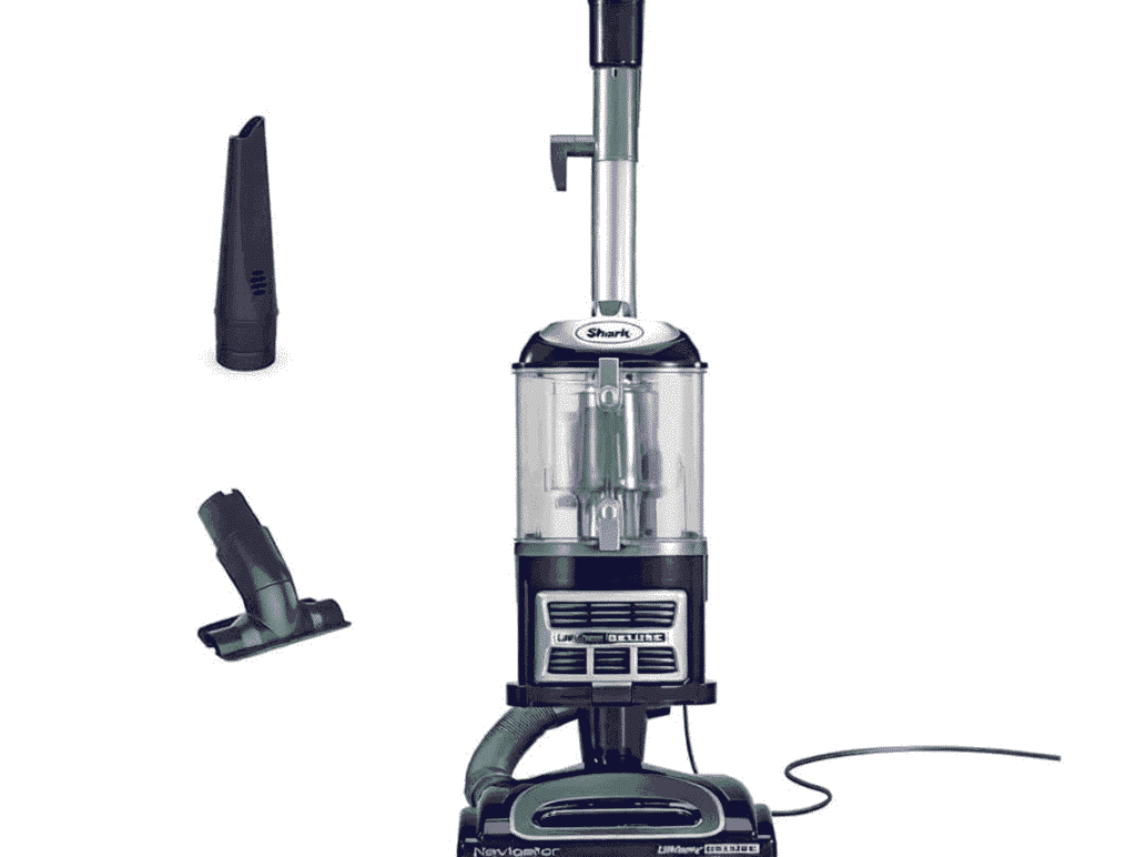 High-quality image of the Shark Upright Vacuum Cleaner with lift-away design, clean dust canister, and included attachment.