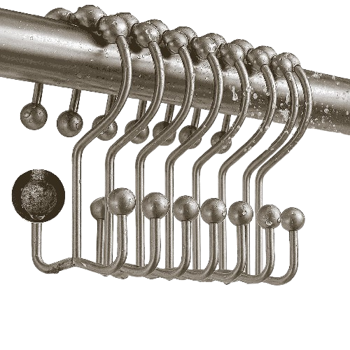 Titanker Rust Resistant Metal Double Glide Shower Curtain Hooks Rings - Best Shower Curtain Hooks for Smooth Gliding and Beautiful Bathroom Design